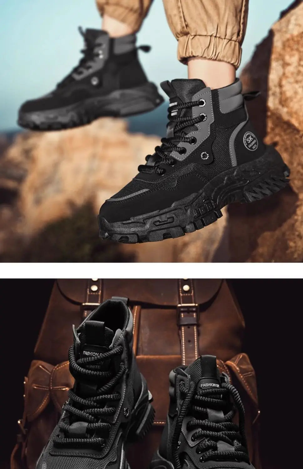 Mens Leather Boots - Durable Ankle Work & Motorcycle Platform Boots for Men - ZOOMNSTORE