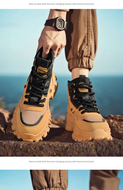 Mens Leather Boots - Durable Ankle Work & Motorcycle Platform Boots for Men - ZOOMNSTORE