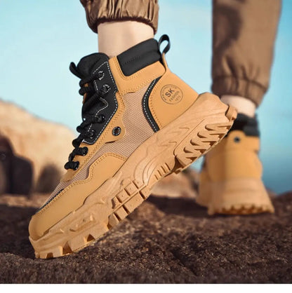 Mens Leather Boots - Durable Ankle Work & Motorcycle Platform Boots for Men - ZOOMNSTORE