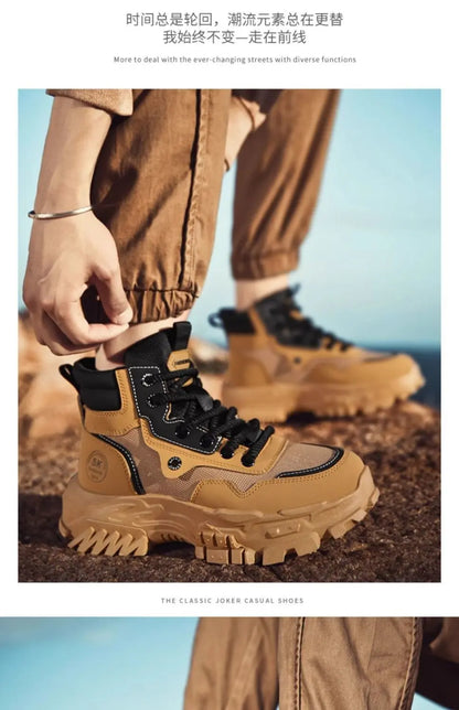 Mens Leather Boots - Durable Ankle Work & Motorcycle Platform Boots for Men - ZOOMNSTORE