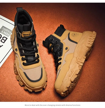 Mens Leather Boots - Durable Ankle Work & Motorcycle Platform Boots for Men - ZOOMNSTORE