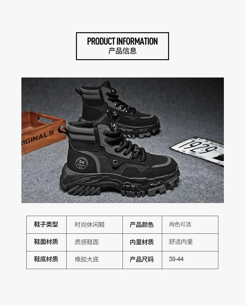 Mens Leather Boots - Durable Ankle Work & Motorcycle Platform Boots for Men - ZOOMNSTORE