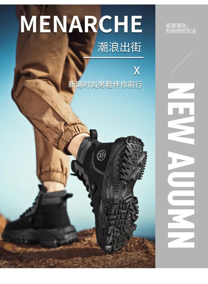 Mens Leather Boots - Durable Ankle Work & Motorcycle Platform Boots for Men - ZOOMNSTORE