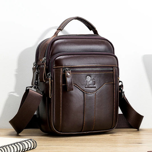 Mens Leather Crossbody Bag - Trendy Retro Cowhide Shoulder Bag - ZOOMNSTORE