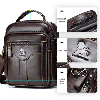 Mens Leather Crossbody Bag - Trendy Retro Cowhide Shoulder Bag - ZOOMNSTORE