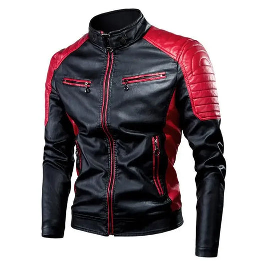 Mens Leather Motorcycle Jacket - Fashionable Casual Vintage Spring Autumn Wear - ZOOMNSTORE
