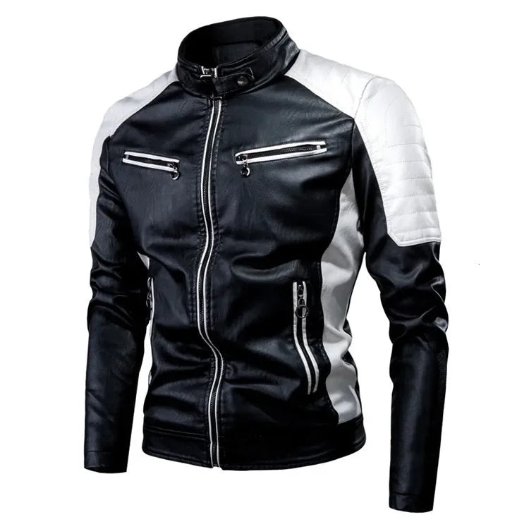 Mens Leather Motorcycle Jacket - Fashionable Casual Vintage Spring Autumn Wear - ZOOMNSTORE