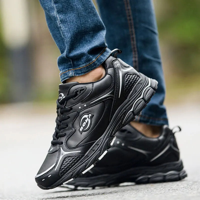 Mens Leather Running Shoes - Comfortable Lace-Up Outdoor Sneakers - ZOOMNSTORE