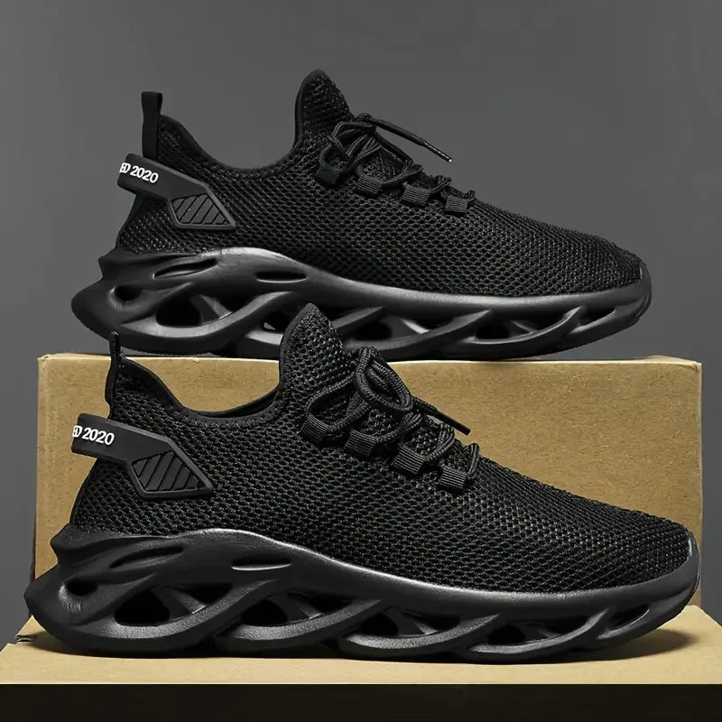 Mens Lightweight Black Running Sneakers - Breathable Casual Sport Shoes - ZOOMNSTORE