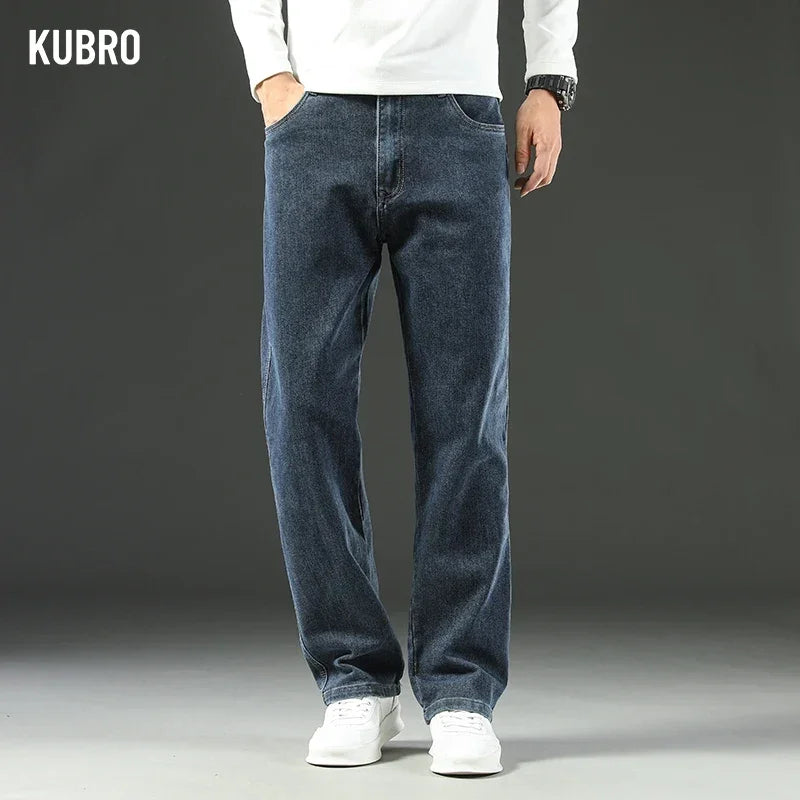 Mens Loose Straight Jeans - Comfortable Wide-Leg Business Casual Trousers - ZOOMNSTORE