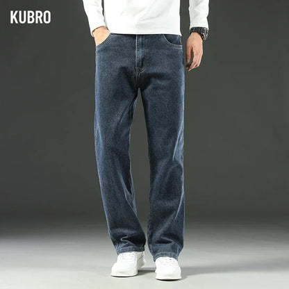 Mens Loose Straight Jeans - Comfortable Wide-Leg Business Casual Trousers - ZOOMNSTORE
