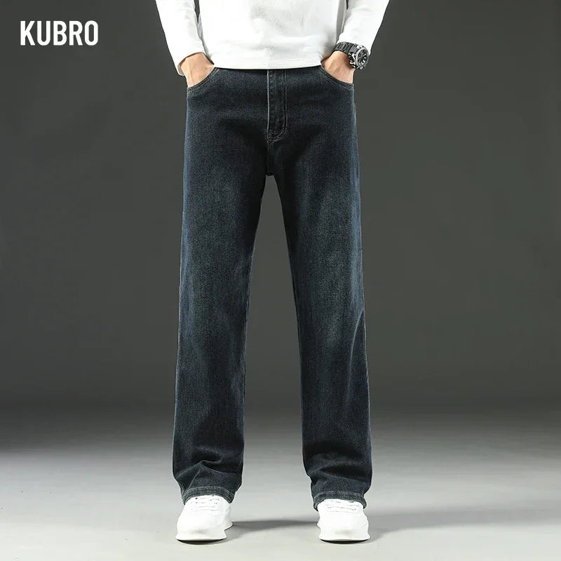 Mens Loose Straight Jeans - Comfortable Wide-Leg Business Casual Trousers - ZOOMNSTORE