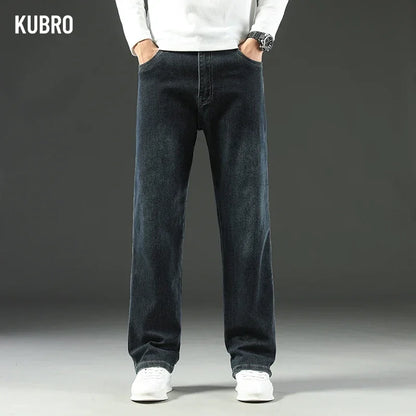 Mens Loose Straight Jeans - Comfortable Wide-Leg Business Casual Trousers - ZOOMNSTORE
