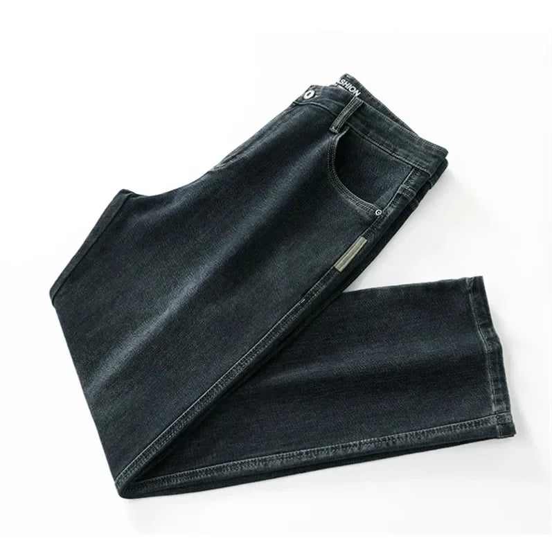Mens Loose Straight Jeans - Comfortable Wide-Leg Business Casual Trousers - ZOOMNSTORE