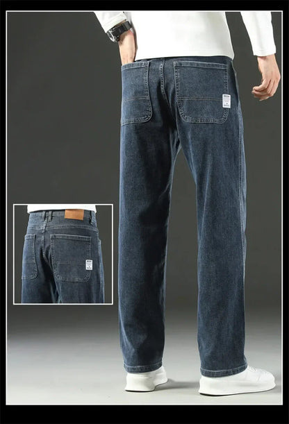 Mens Loose Straight Jeans - Comfortable Wide-Leg Business Casual Trousers - ZOOMNSTORE
