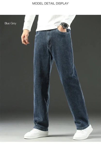 Mens Loose Straight Jeans - Comfortable Wide-Leg Business Casual Trousers - ZOOMNSTORE