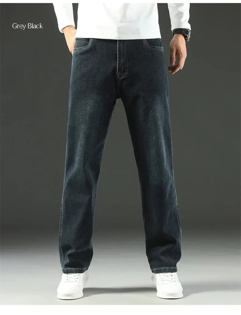Mens Loose Straight Jeans - Comfortable Wide-Leg Business Casual Trousers - ZOOMNSTORE