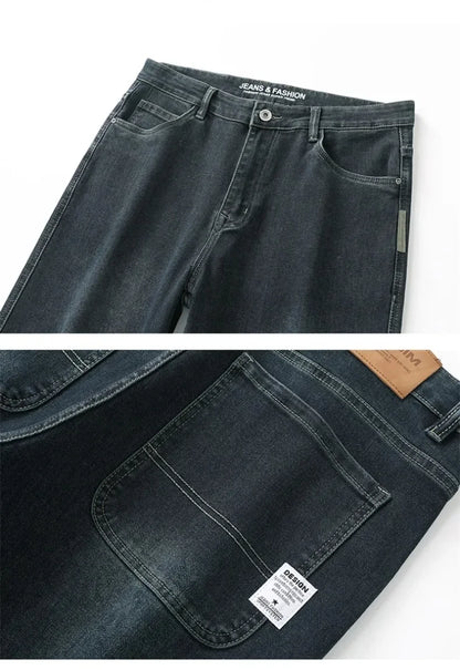 Mens Loose Straight Jeans - Comfortable Wide-Leg Business Casual Trousers - ZOOMNSTORE