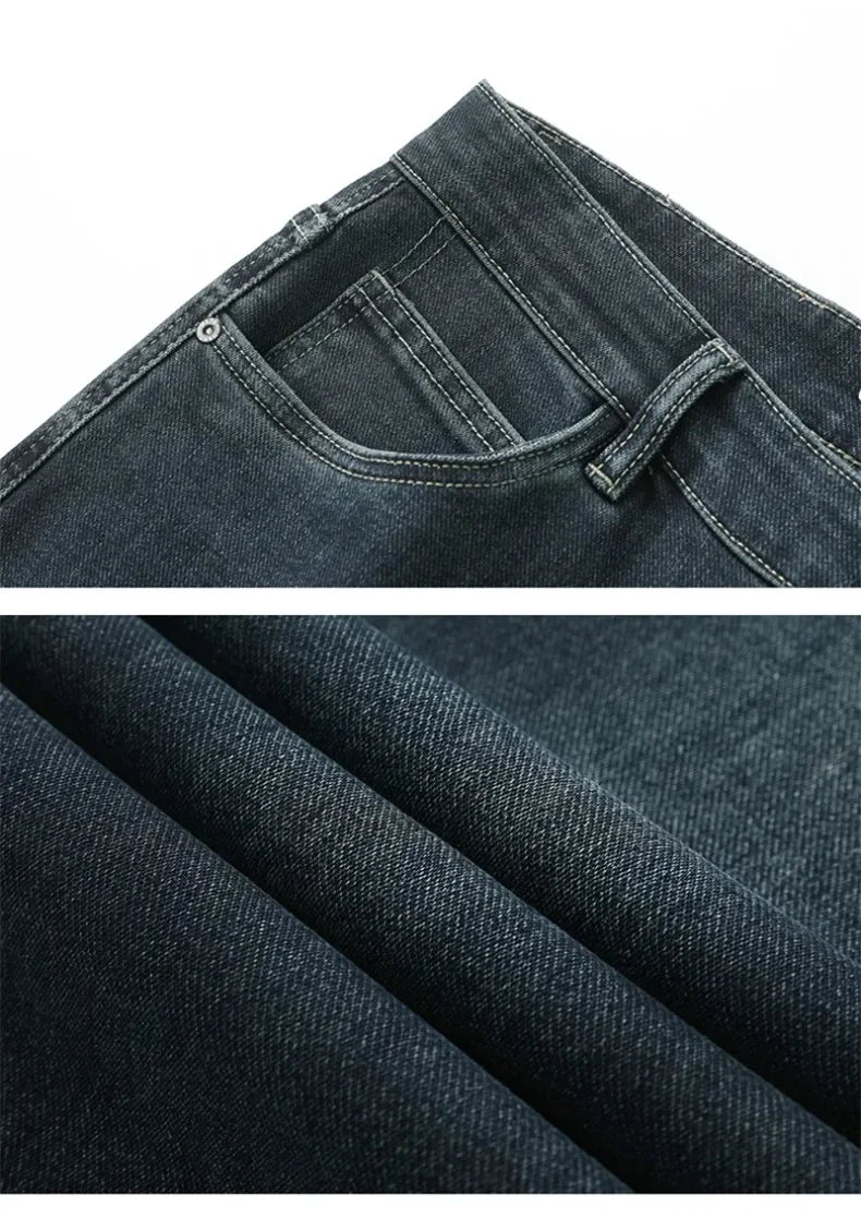 Mens Loose Straight Jeans - Comfortable Wide-Leg Business Casual Trousers - ZOOMNSTORE