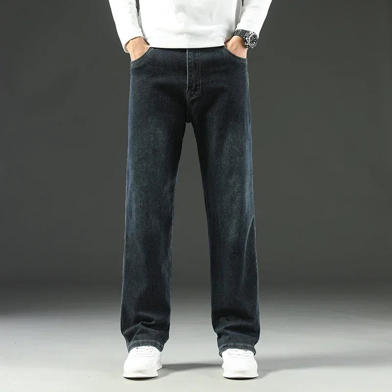 Mens Loose Straight Jeans - Comfortable Wide-Leg Business Casual Trousers - ZOOMNSTORE
