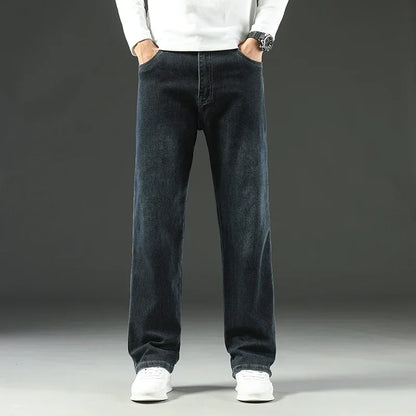 Mens Loose Straight Jeans - Comfortable Wide-Leg Business Casual Trousers - ZOOMNSTORE