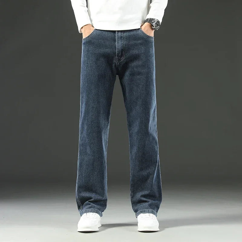 Mens Loose Straight Jeans - Comfortable Wide-Leg Business Casual Trousers - ZOOMNSTORE