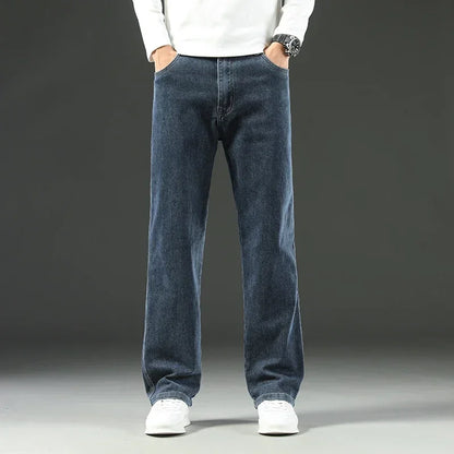 Mens Loose Straight Jeans - Comfortable Wide-Leg Business Casual Trousers - ZOOMNSTORE