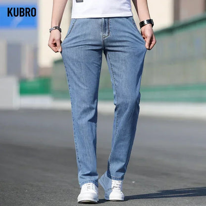 Mens Loose Stretch Gray Jeans - Casual Straight-Leg Denim Pants - ZOOMNSTORE