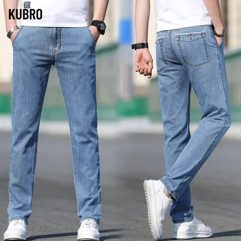 Mens Loose Stretch Gray Jeans - Casual Straight-Leg Denim Pants - ZOOMNSTORE