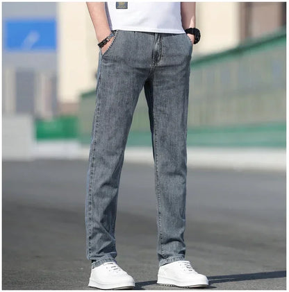 Mens Loose Stretch Gray Jeans - Casual Straight-Leg Denim Pants - ZOOMNSTORE
