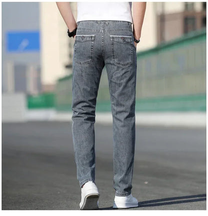 Mens Loose Stretch Gray Jeans - Casual Straight-Leg Denim Pants - ZOOMNSTORE