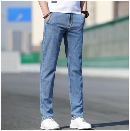 Mens Loose Stretch Gray Jeans - Casual Straight-Leg Denim Pants - ZOOMNSTORE