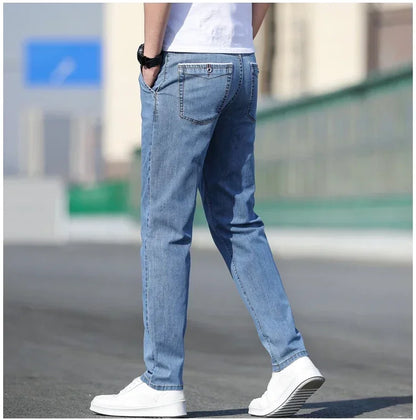 Mens Loose Stretch Gray Jeans - Casual Straight-Leg Denim Pants - ZOOMNSTORE