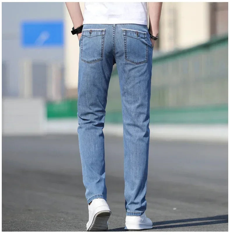 Mens Loose Stretch Gray Jeans - Casual Straight-Leg Denim Pants - ZOOMNSTORE