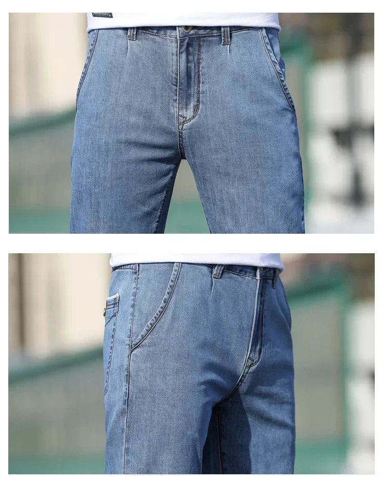 Mens Loose Stretch Gray Jeans - Casual Straight-Leg Denim Pants - ZOOMNSTORE