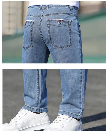 Mens Loose Stretch Gray Jeans - Casual Straight-Leg Denim Pants - ZOOMNSTORE