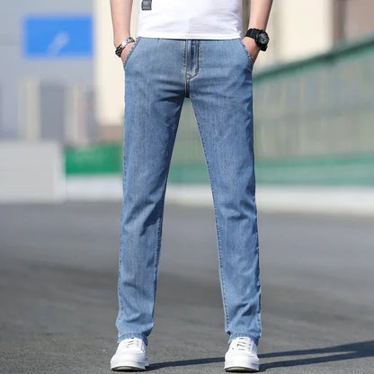 Mens Loose Stretch Gray Jeans - Casual Straight-Leg Denim Pants - ZOOMNSTORE