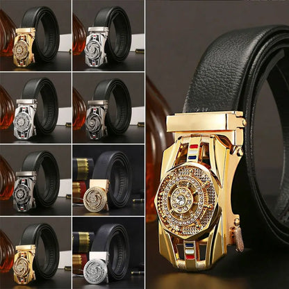 Mens Luxury Leather Belt - Automatic Buckle with Rhinestone Decoration - ZOOMNSTORE