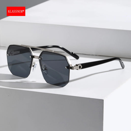 Mens Luxury Square Half Frame Sunglasses - UV400 Anti-Glare Driving Goggles - ZOOMNSTORE