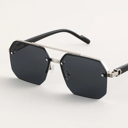 Mens Luxury Square Half Frame Sunglasses - UV400 Anti-Glare Driving Goggles - ZOOMNSTORE