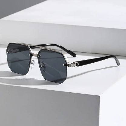 Mens Luxury Square Half Frame Sunglasses - UV400 Anti-Glare Driving Goggles - ZOOMNSTORE