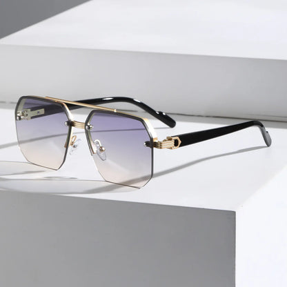 Mens Luxury Square Half Frame Sunglasses - UV400 Anti-Glare Driving Goggles - ZOOMNSTORE