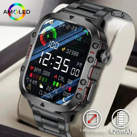 Mens Military Smartwatch - IP68 Waterproof Fitness Tracker with BT Call Health Monitor 196 Display - ZOOMNSTORE