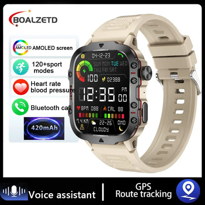 Mens Military Smartwatch - IP68 Waterproof Fitness Tracker with BT Call Health Monitor 196 Display - ZOOMNSTORE