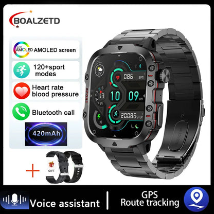 Mens Military Smartwatch - IP68 Waterproof Fitness Tracker with BT Call Health Monitor 196 Display - ZOOMNSTORE