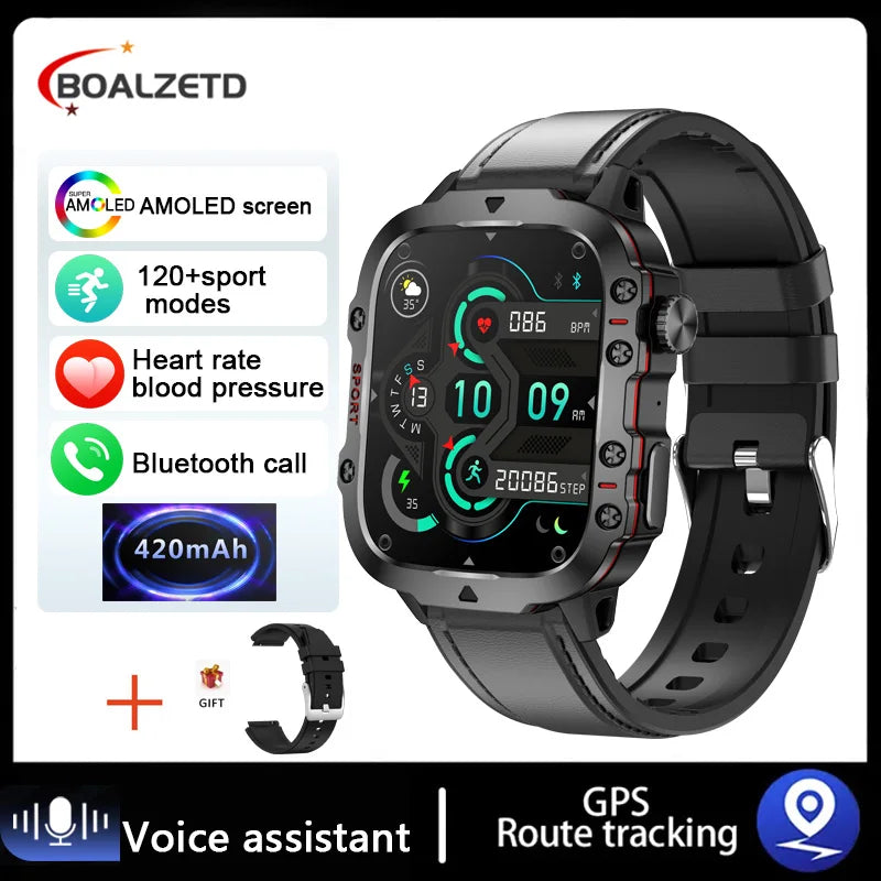 Mens Military Smartwatch - IP68 Waterproof Fitness Tracker with BT Call Health Monitor 196 Display - ZOOMNSTORE