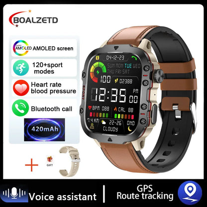 Mens Military Smartwatch - IP68 Waterproof Fitness Tracker with BT Call Health Monitor 196 Display - ZOOMNSTORE