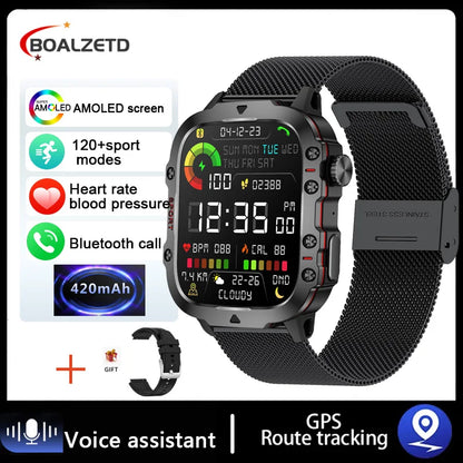 Mens Military Smartwatch - IP68 Waterproof Fitness Tracker with BT Call Health Monitor 196 Display - ZOOMNSTORE