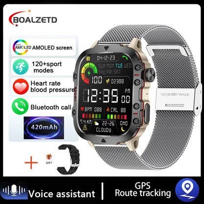 Mens Military Smartwatch - IP68 Waterproof Fitness Tracker with BT Call Health Monitor 196 Display - ZOOMNSTORE