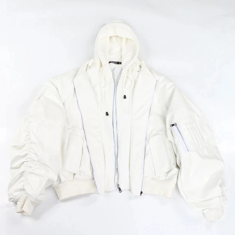 Mens Oversized Black PU Leather Bomber Jacket - Warm Autumn Winter Design - ZOOMNSTORE